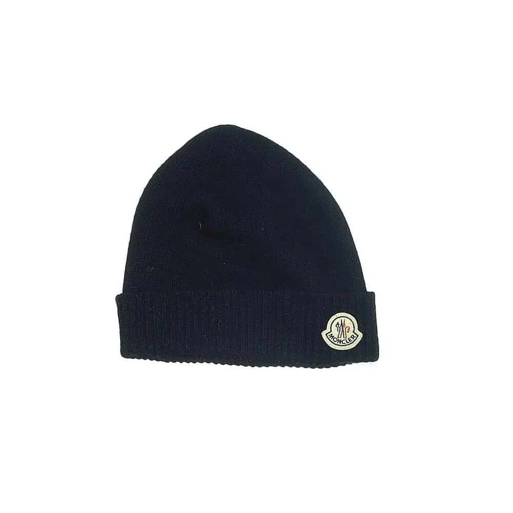 Authentic 100% Wool Moncler Adult Beanie Hat Navy Blue Designer Luxury Gift
